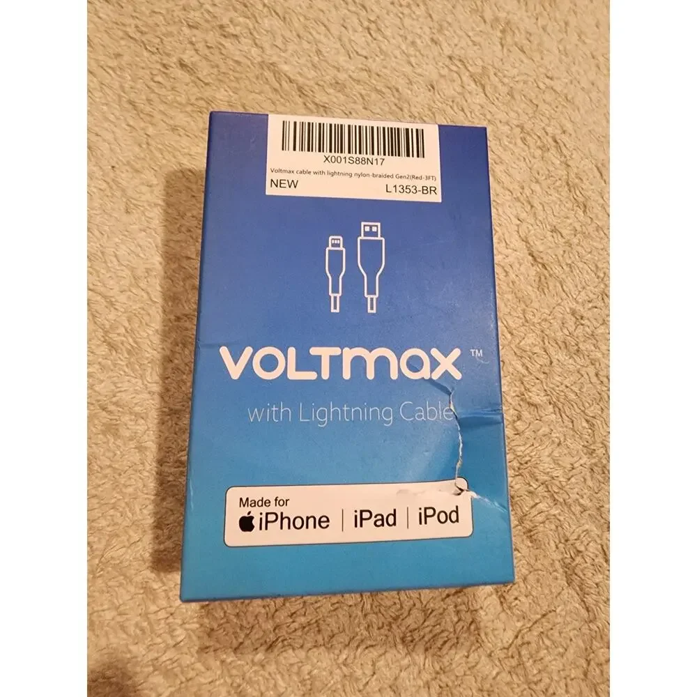 Voltmax Fast Charging Cable Nylon Braided Gen 2 Red 3 Ft iPhone iPad